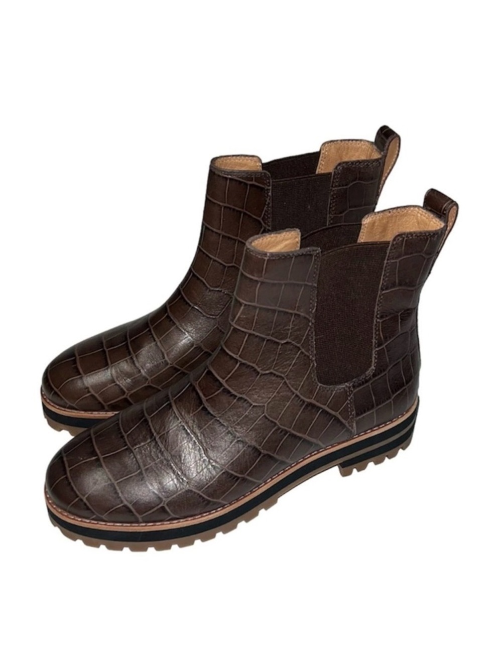 NEW Madewell The Ivy Chelsea Boot in Croc Embossed Brown Leather size 8